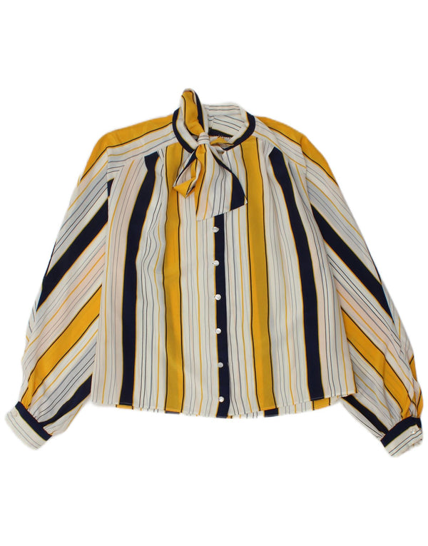Camicetta vintage da donna con cravatta sul davanti UK 14 grande a righe multicolore