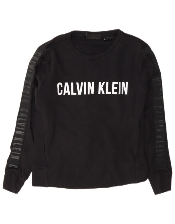 Felpa grafica da donna Calvin Klein maglione UK 10 piccolo cotone blu navy