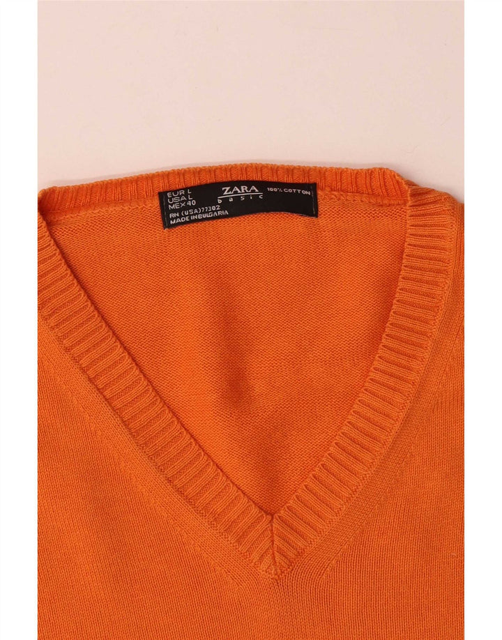 Maglione Zara da uomo con scollo a V grande in cotone arancione