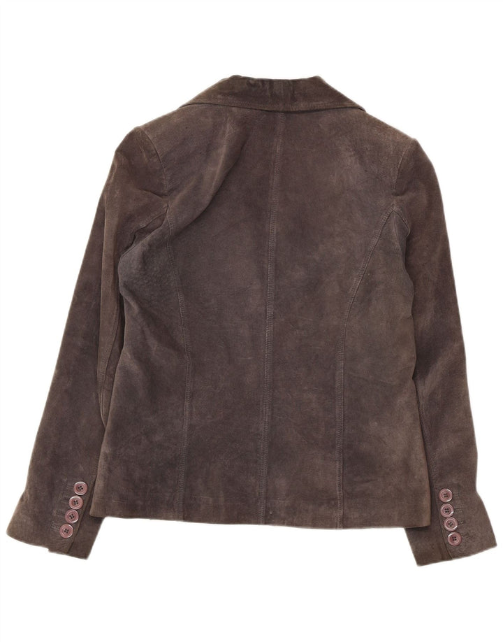 Giacca blazer in pelle scamosciata a 2 bottoni da donna Project IT 46 grande in pelle grigia