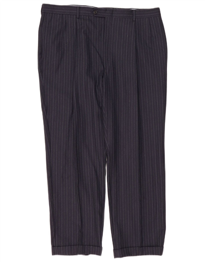TOMMY HILFIGER Pantaloni da abito con pegging da uomo W40 L30 Lana gessata blu navy