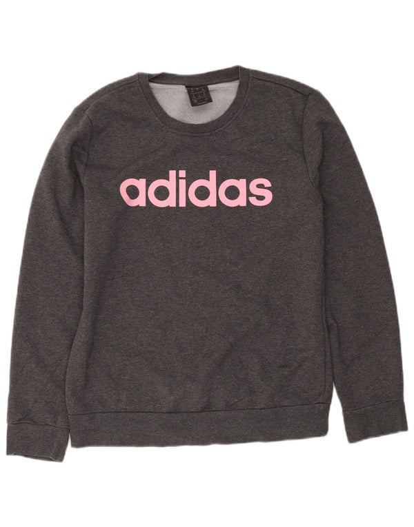 Felpa grafica da donna Adidas Jumper UK 12/14 Cotone grigio medio