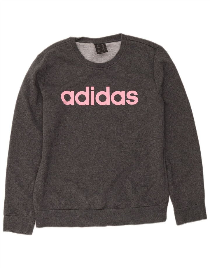 Felpa grafica da donna Adidas Jumper UK 12/14 Cotone grigio medio