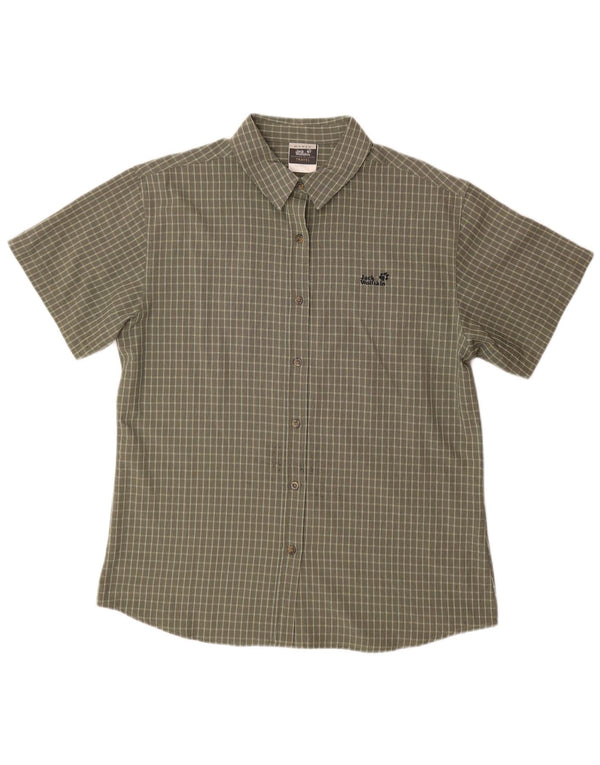 JACK WOLFSKIN Camicia a maniche corte da donna UK 18 XL Poliestere a quadri kaki