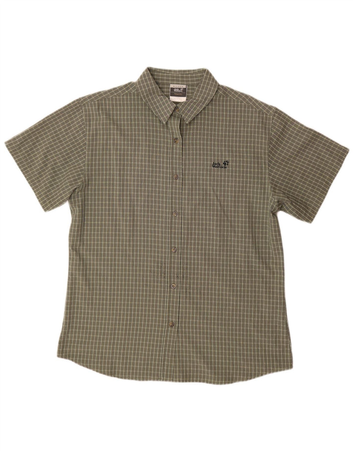 JACK WOLFSKIN Camicia a maniche corte da donna UK 18 XL Poliestere a quadri kaki