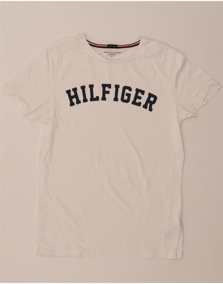 TOMMY HILFIGER T-shirt grafica da donna Top UK 14 Cotone bianco medio