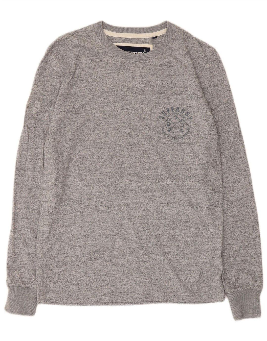 Top grafico da uomo Superdry a maniche lunghe in cotone chiazzato grigio piccolo