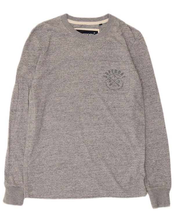 Top grafico da uomo Superdry a maniche lunghe in cotone chiazzato grigio piccolo
