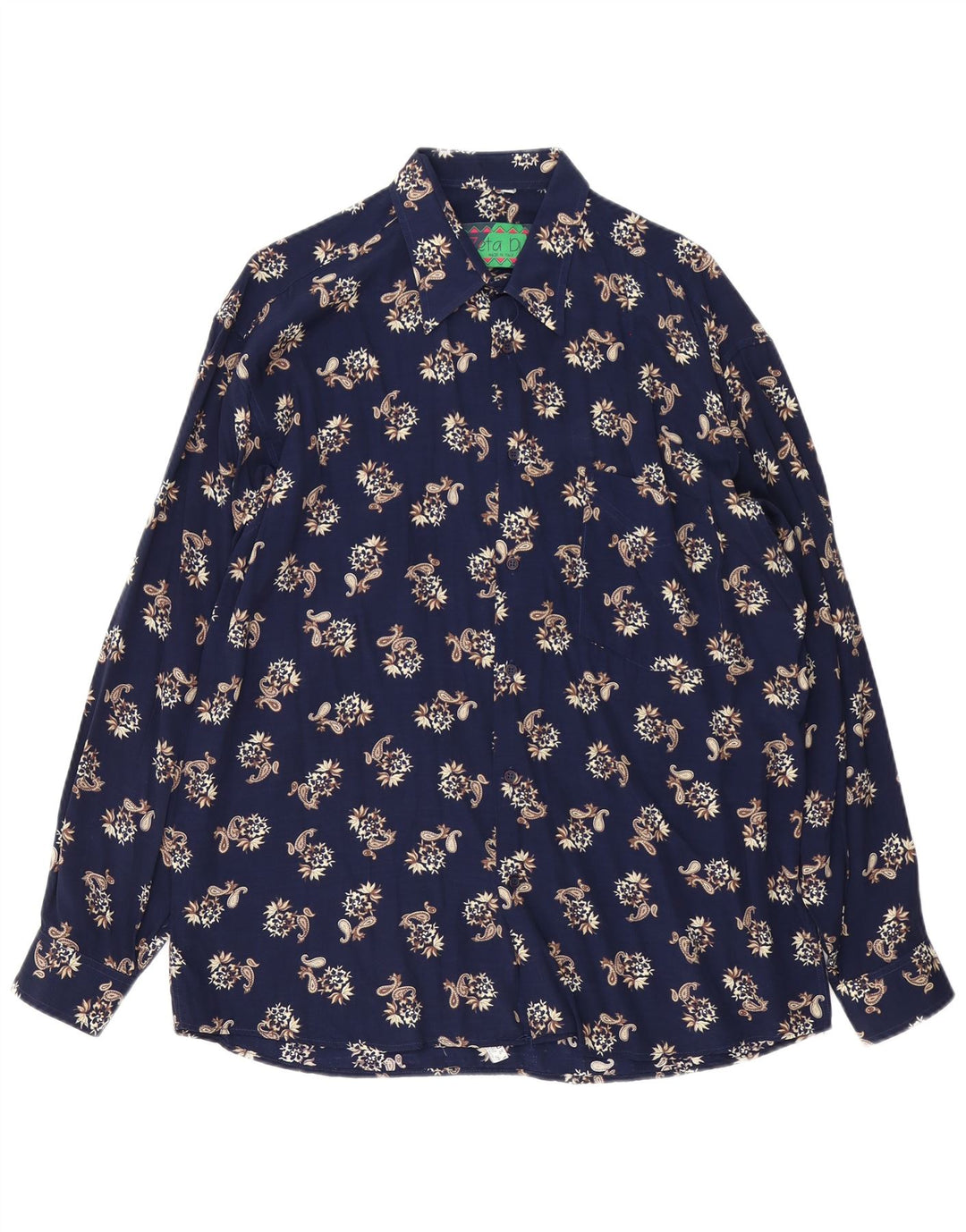 Camicia vintage da uomo grande in viscosa Paisley blu navy