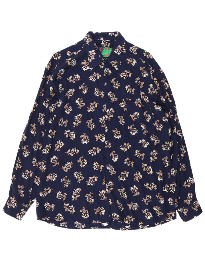 Camicia vintage da uomo grande in viscosa Paisley blu navy