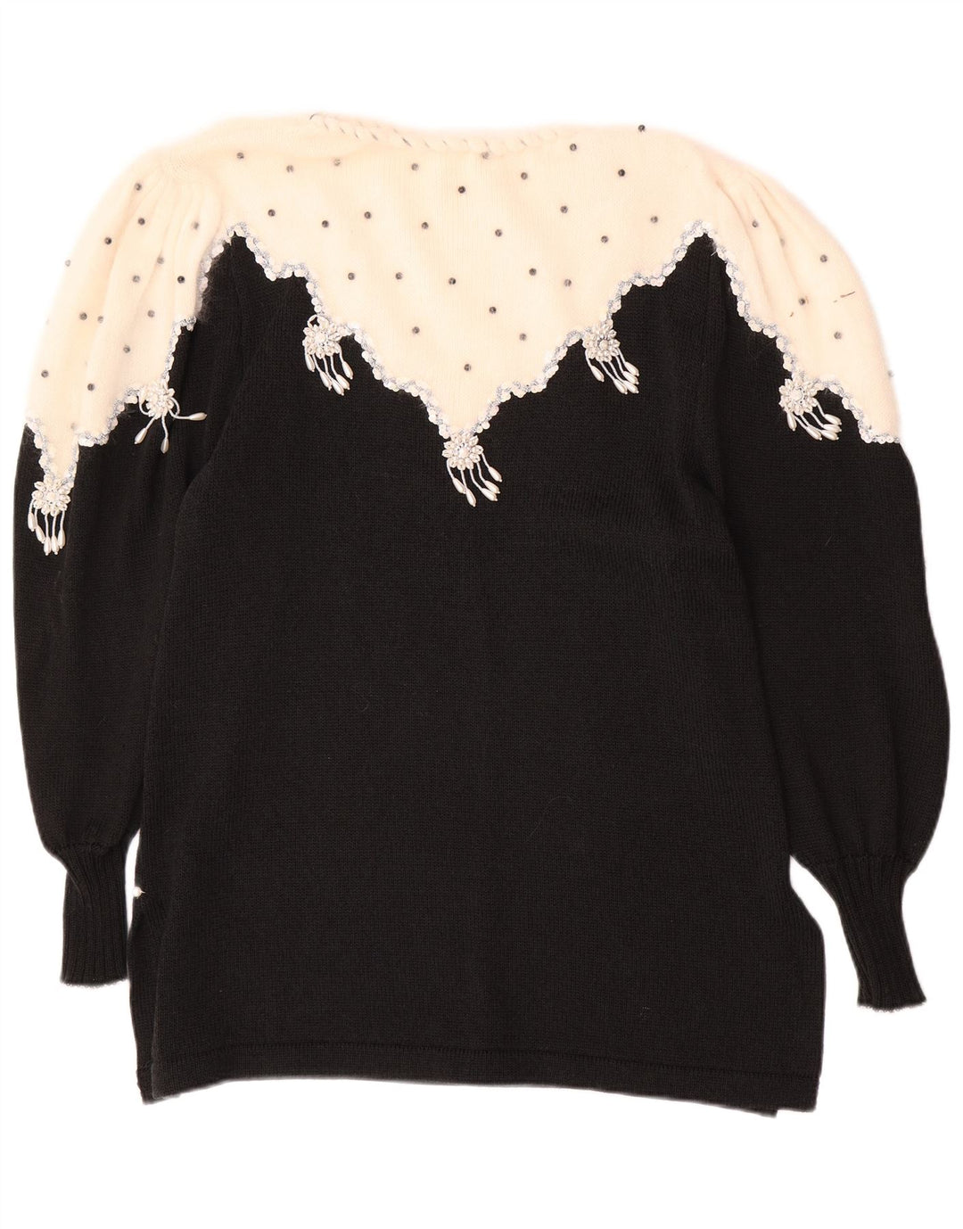 Maglione maglione con scollo a barca da donna VINTAGE UK 14 blocco colore nero medio