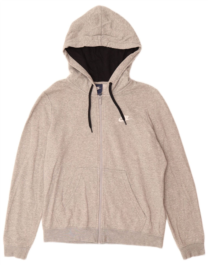 NIKE Womens Zip Hoodie Sweater UK 14 Medium Grey Cotton