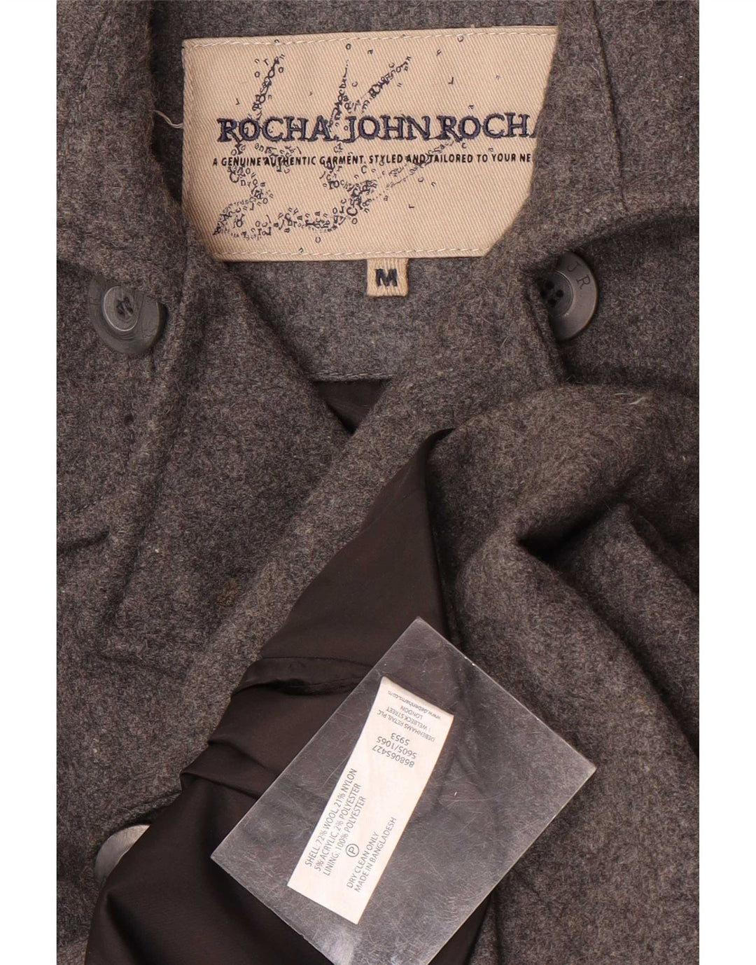 Cappotto da marinaio da uomo John Rocha UK 38 Lana grigio medio