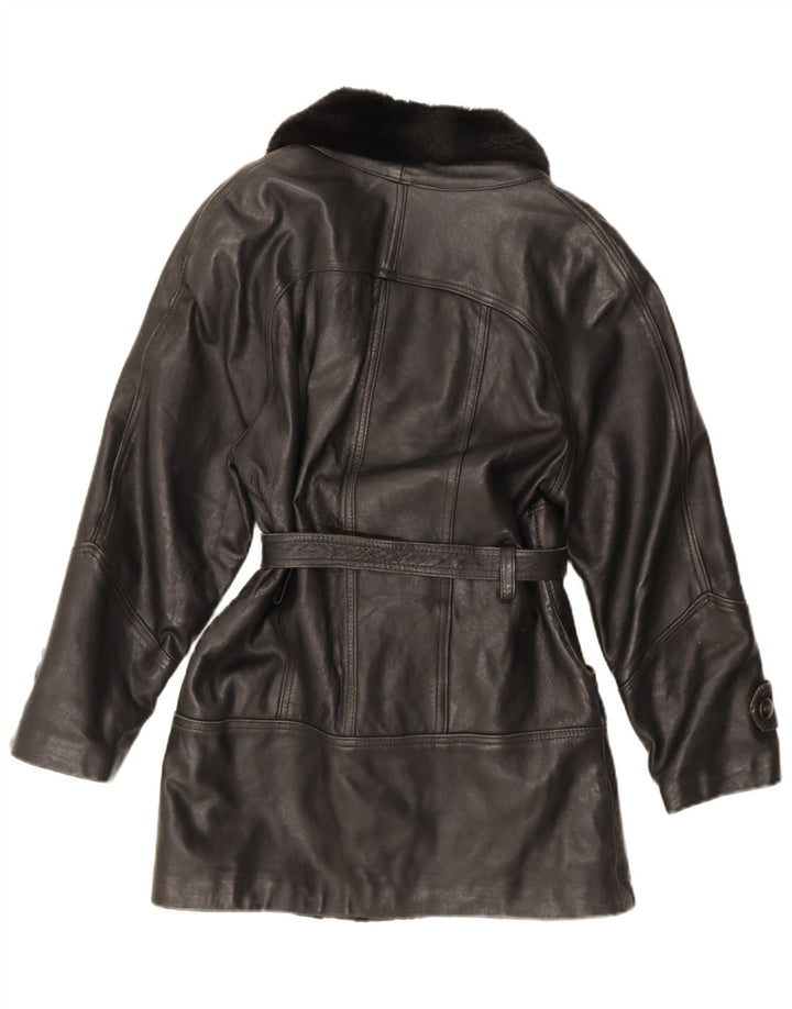Giacca in pelle oversize da donna vintage UK 10 piccola in pelle nera