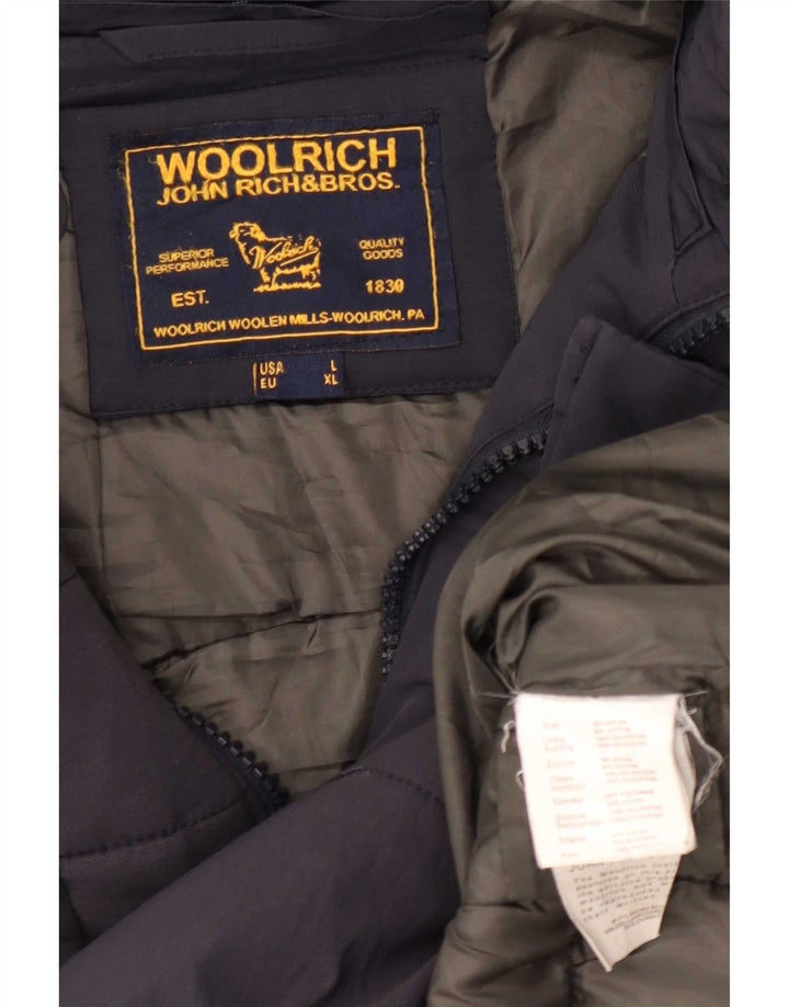 Giacca imbottita con cappuccio da uomo Woolrich UK 40 Large in nylon blu navy