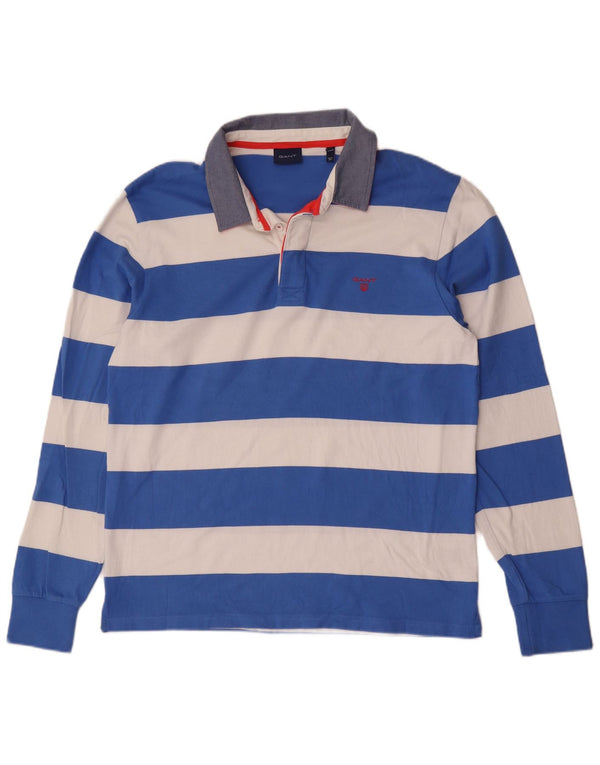 Polo da rugby da uomo a maniche lunghe Gant XL in cotone a righe blu