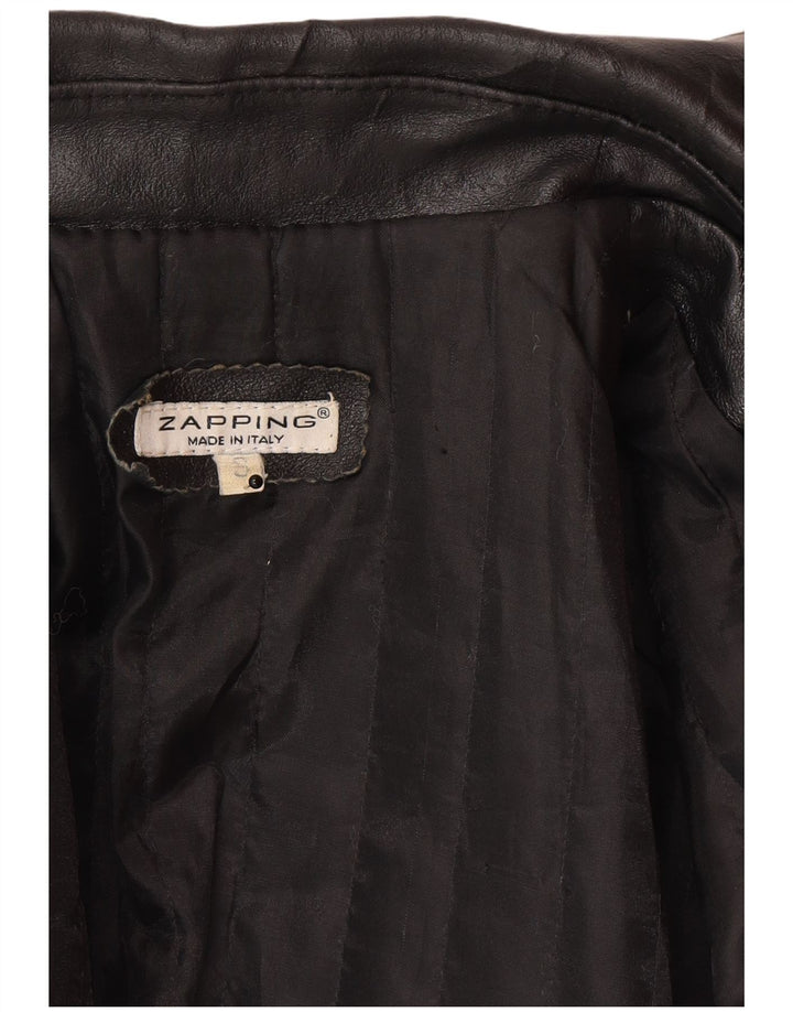 Giacca in pelle da donna vintage UK 10 piccola in pelle nera