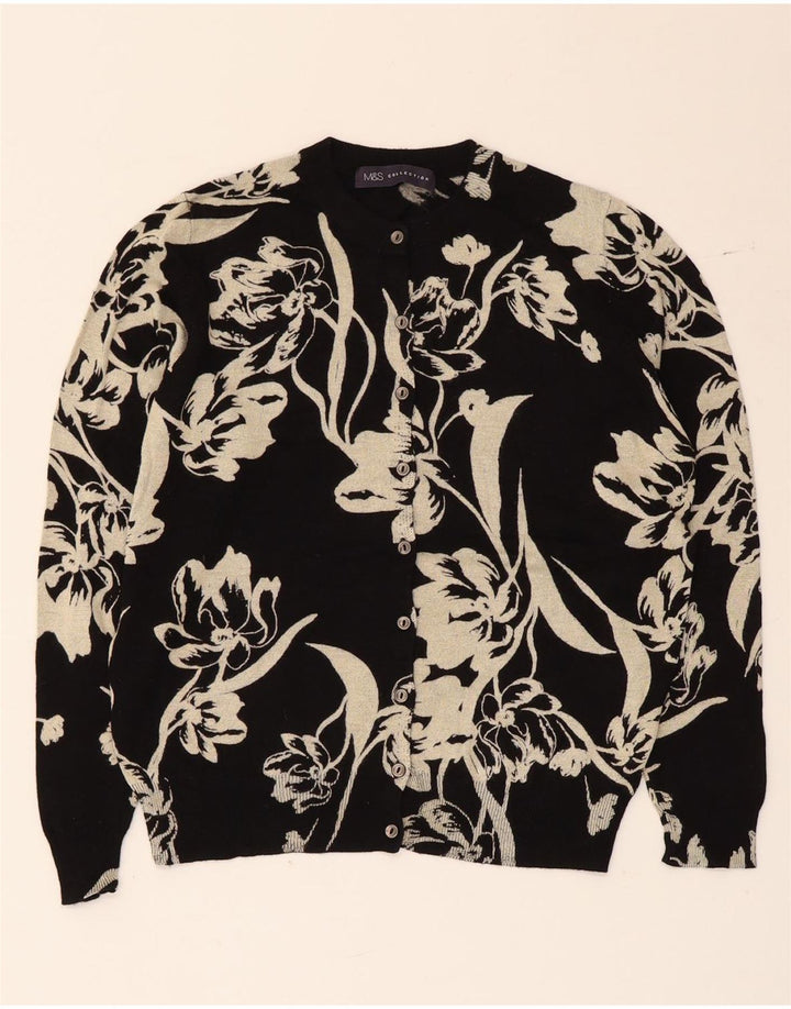 MARKS & SPENCER Maglione cardigan corto da donna UK 14 Medio Nero floreale