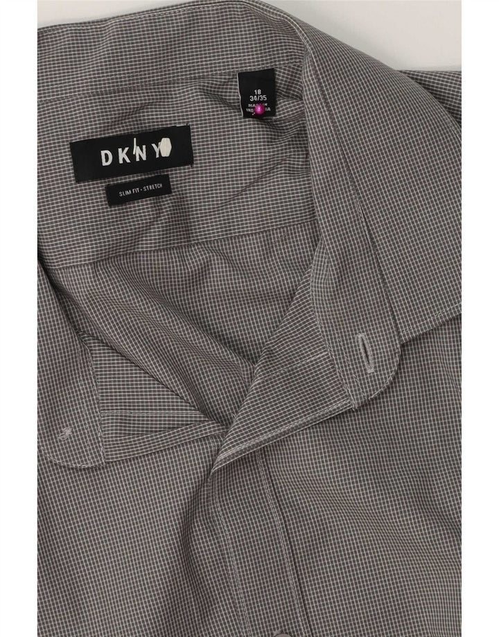 Camicia Dkny da uomo slim fit taglia 18 2XL cotone a quadri grigio