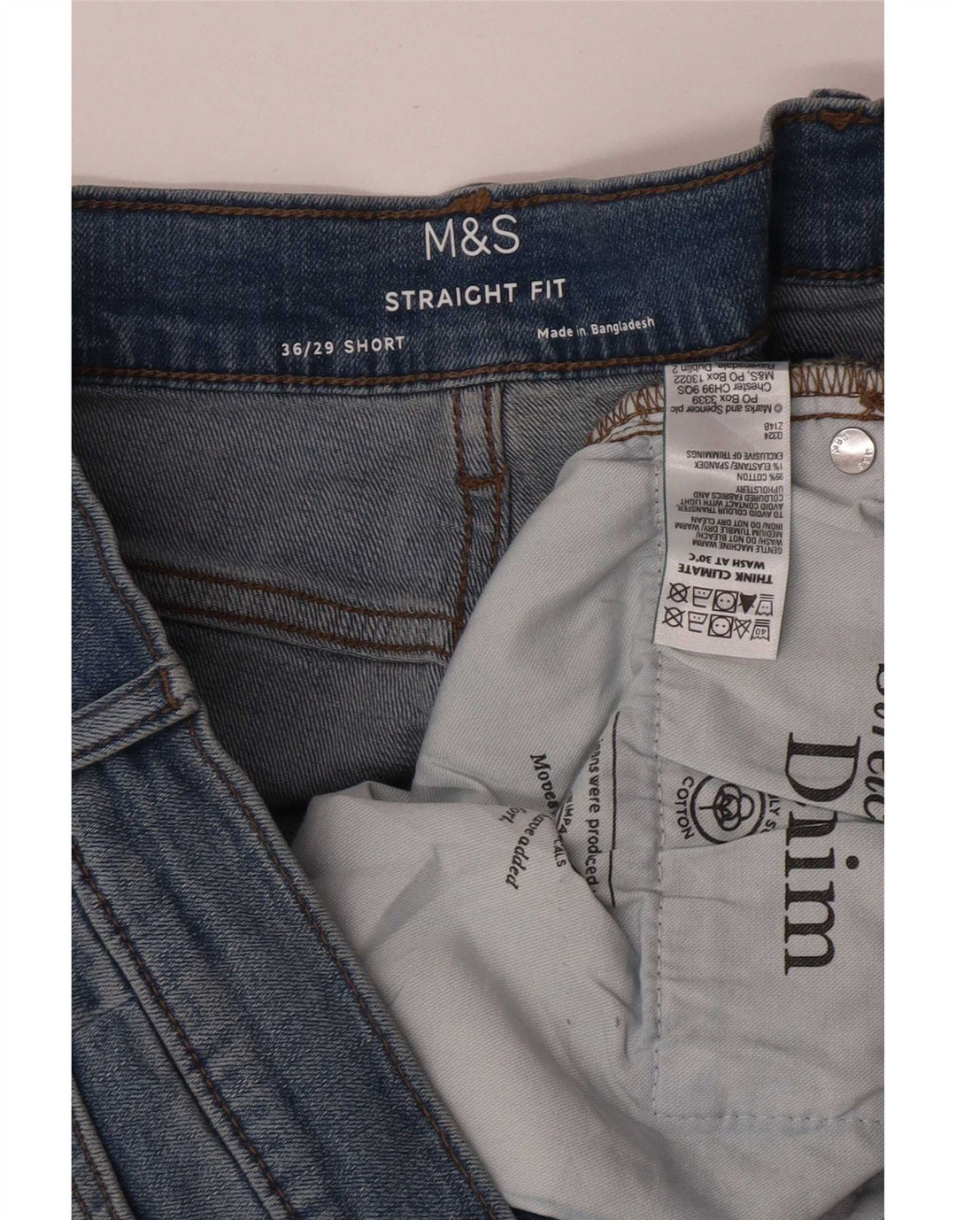 Jeans corti dritti da uomo Marks & Spencer W36 L29 cotone blu