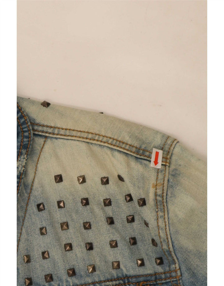 Giacca vintage in denim invecchiato da uomo UK 42 XL in cotone blu