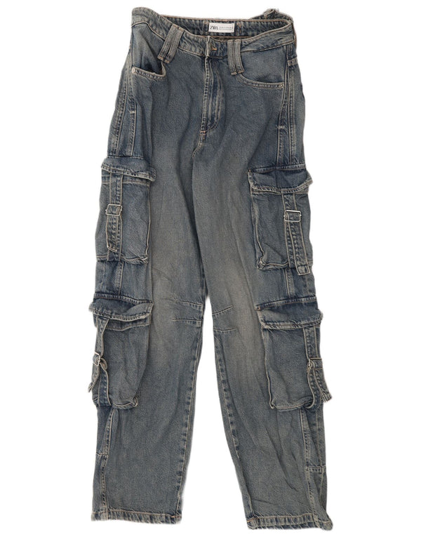 Jeans cargo a vita alta da donna Zara EU 36 XS W26 L32 cotone blu
