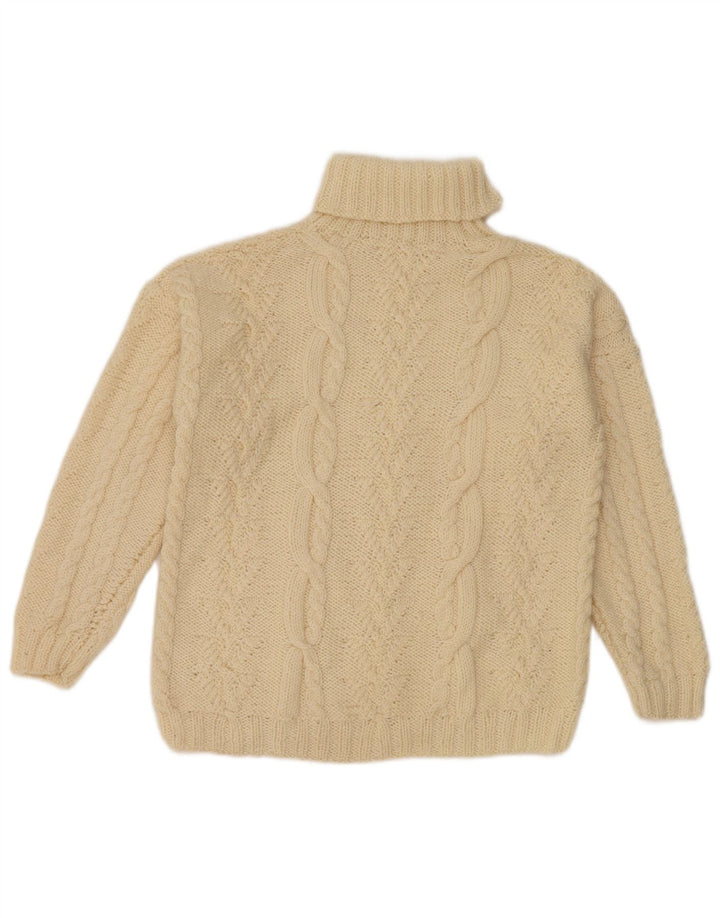 Maglione maglione vintage da donna con collo alto UK 12 medio bianco sporco