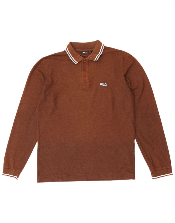 Polo da uomo a maniche lunghe Fila in cotone marrone medio
