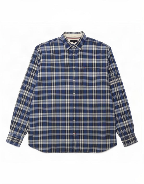 Camicia alta da uomo Tommy Hilfiger 4XL cotone a quadri blu navy