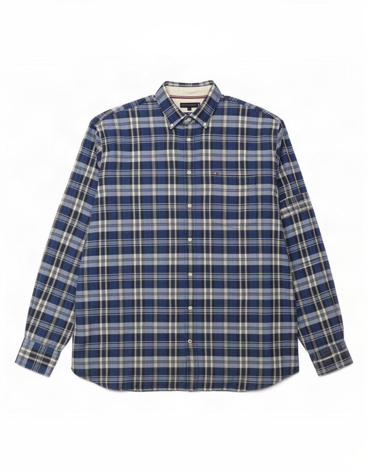 Camicia alta da uomo Tommy Hilfiger 4XL cotone a quadri blu navy
