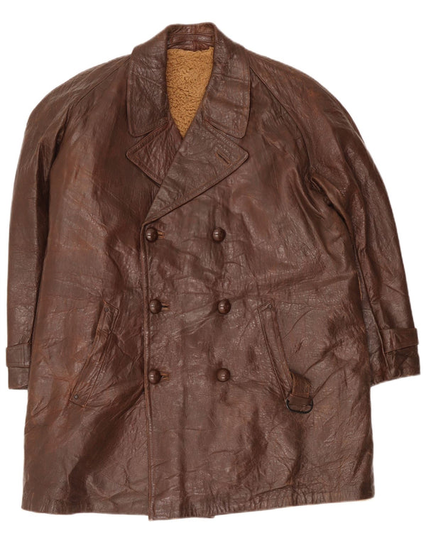 Cappotto doppiopetto in pelle da uomo vintage UK 38 Marrone medio