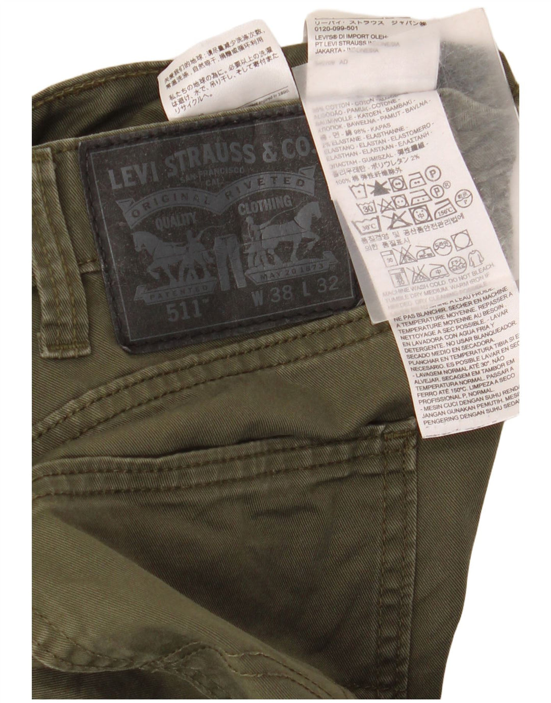 Levi's Uomo 511 Pantaloni Casual Slim W38 L32 Cotone Kaki