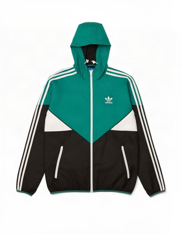 Adidas Mens Hooded Rain Jacket UK 36 Small Green Colourblock Polyester