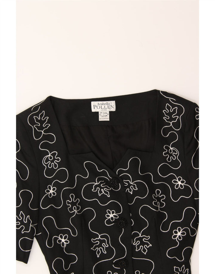 ARABELLA POLLEN Womens 3 Button Blazer Jacket UK 12 Medium  Black Floral Vintage Arabella Pollen and Second-Hand Arabella Pollen from Messina Hembry 