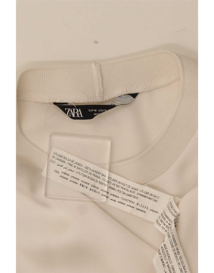 T-shirt da donna vestibilità ampia Zara UK 14 poliestere bianco sporco medio