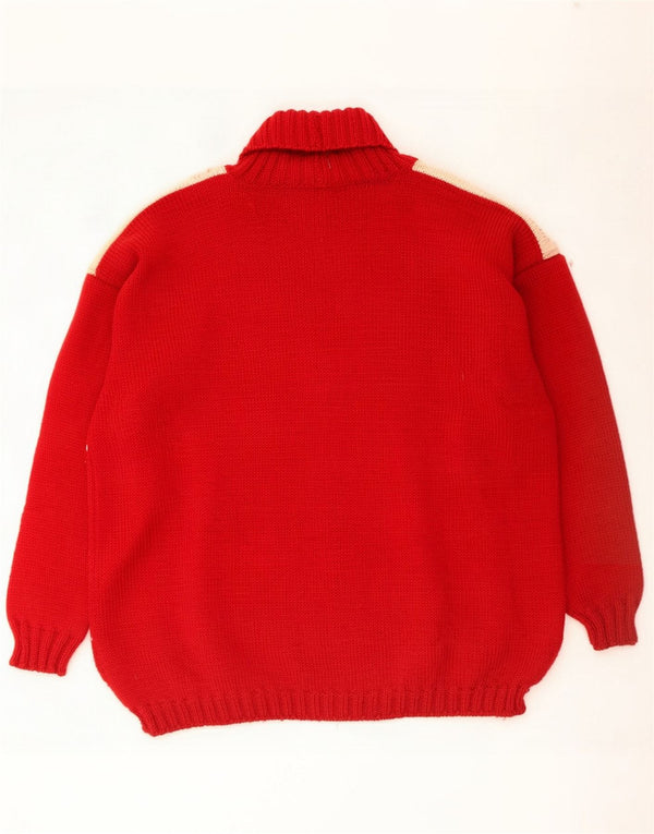 Maglione vintage da uomo con collo alto e collo alto XL rosso a rombi/diamante