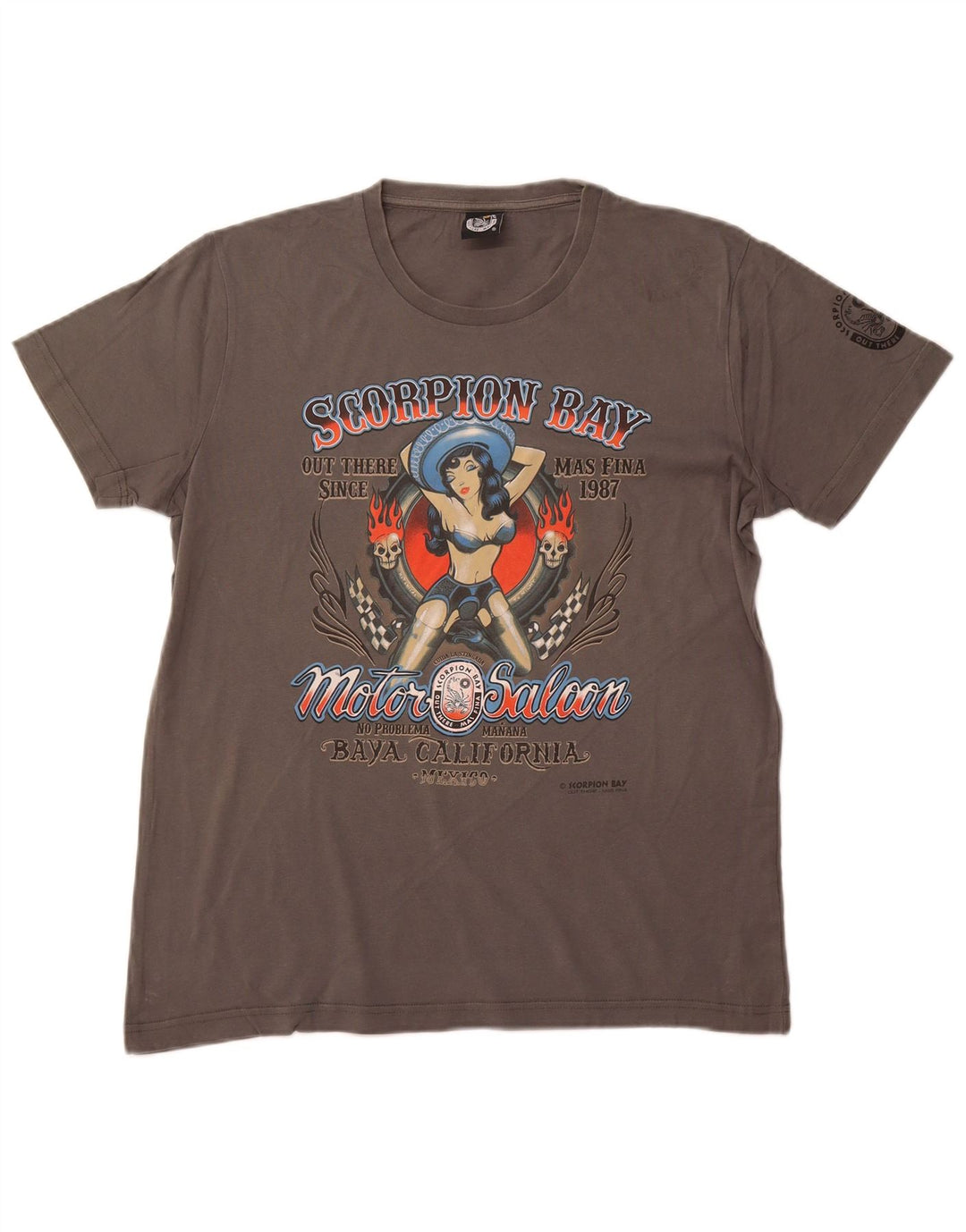 SCORPION BAY T-shirt grafica da uomo grande in cotone grigio