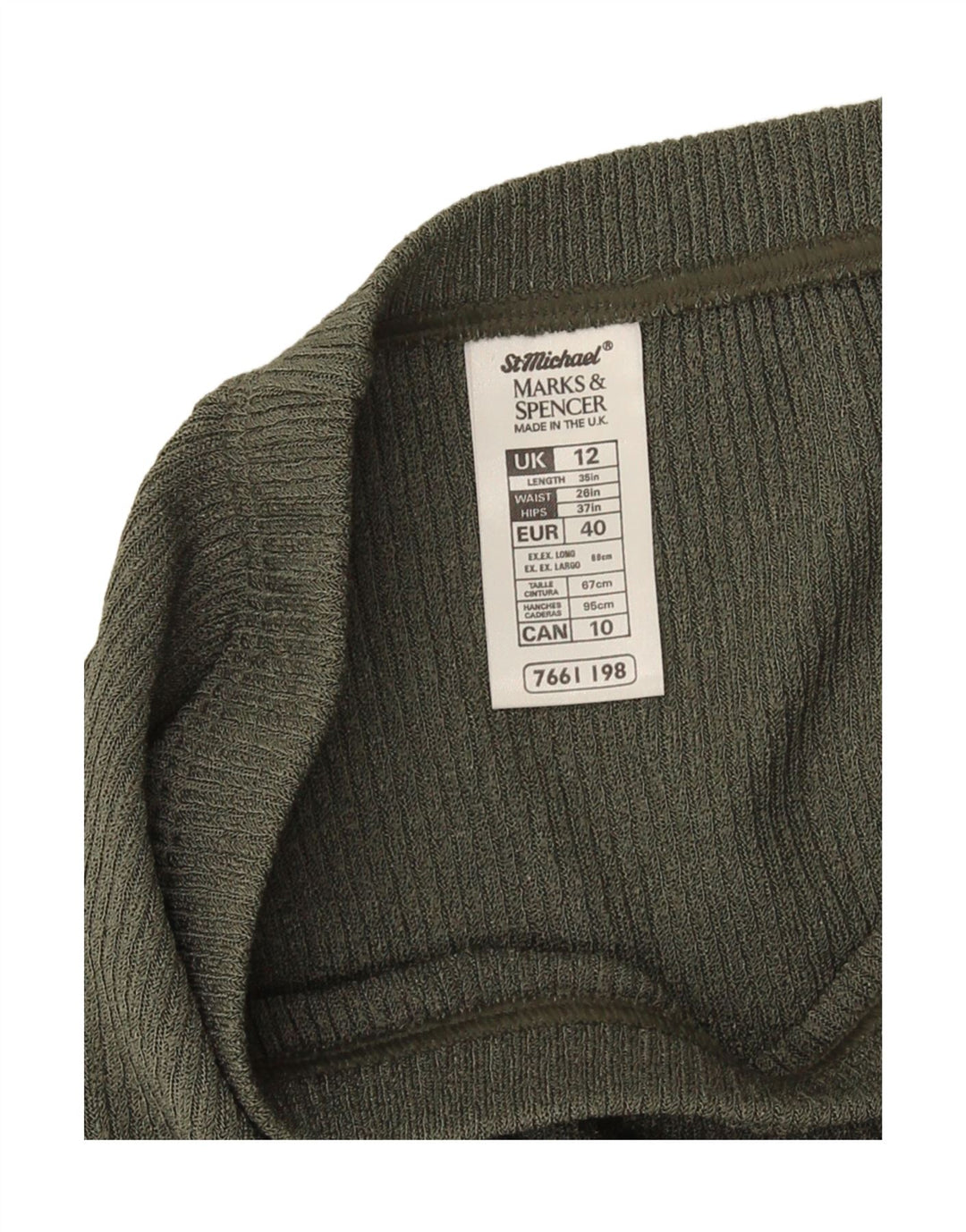Gonna longuette in maglia da donna Marks & Spencer UK 12 media W28 poliestere kaki