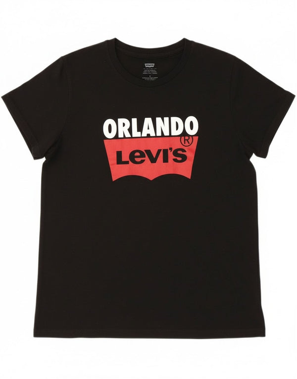 Levi's T-shirt grafica da donna Orlando Top UK 12 cotone nero medio