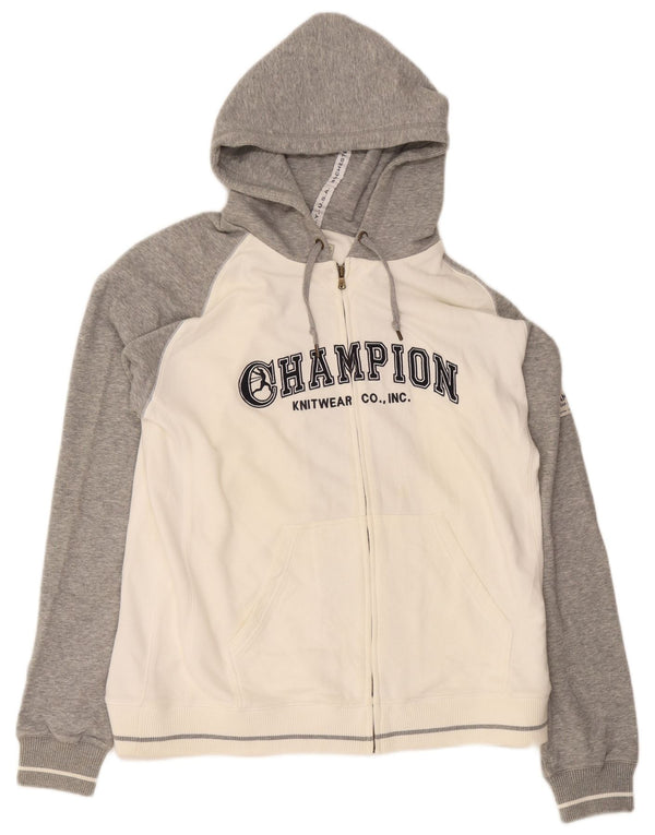 Maglione con cappuccio e zip grafica da uomo Champion 2XL cotone color block bianco