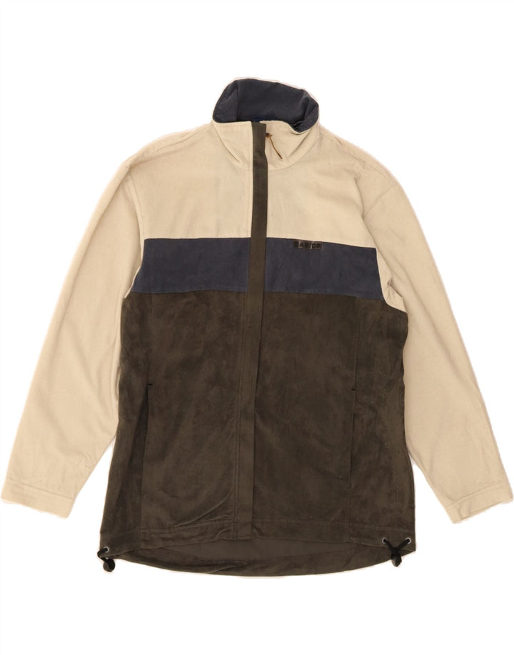 ASICS Womens Oversized Fleece Jacket UK 10 Small Khaki Colourblock Vintage Asics and Second-Hand Asics from Messina Hembry 