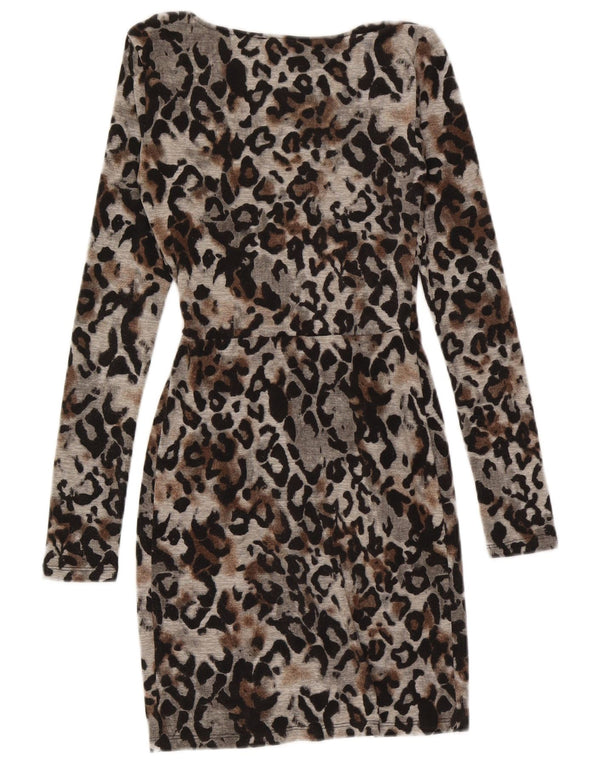 Topshop Abito aderente a maniche lunghe da donna UK 6 XS Grigio Stampa animalier