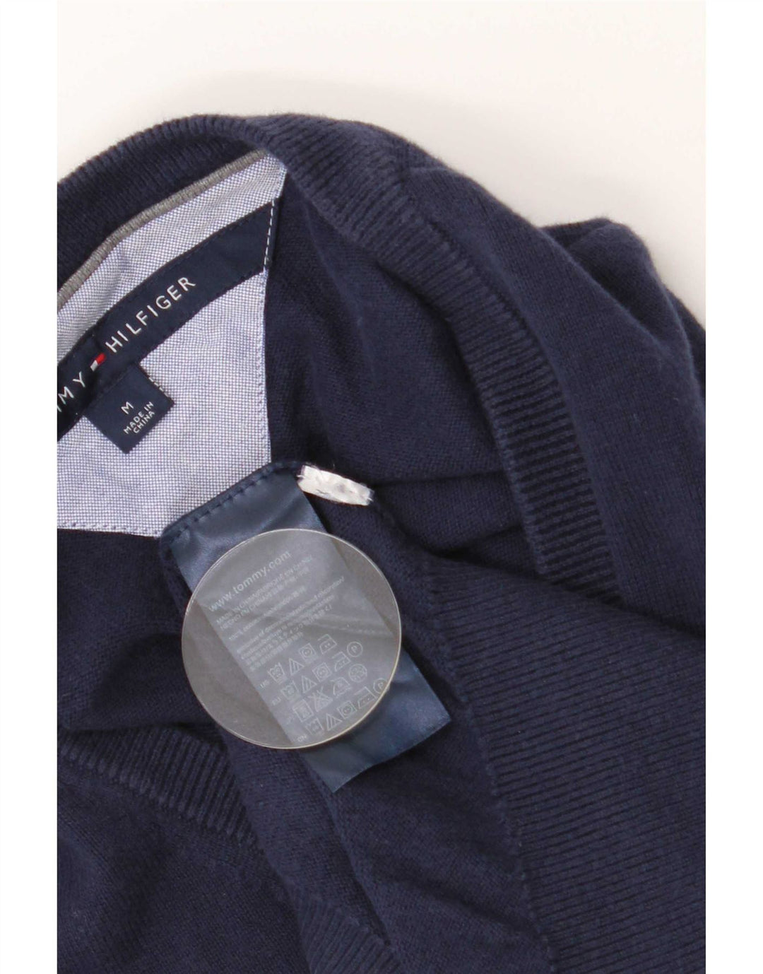 Maglione maglione con scollo a V da uomo Tommy Hilfiger cotone medio blu navy