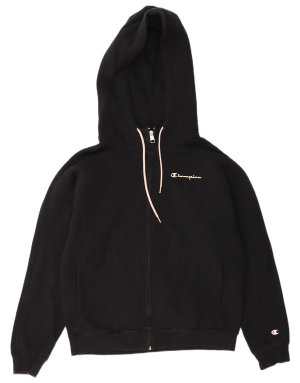 Felpa con cappuccio e zip Champion da donna, vestibilità rilassata, UK 10, piccola, in cotone nero