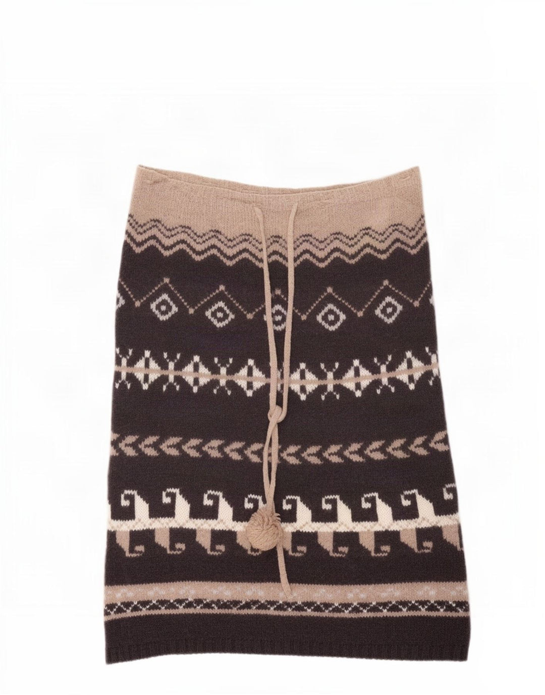 Gonna longuette in maglia da donna Benetton, taglia unica, in lana geometrica marrone, etnica