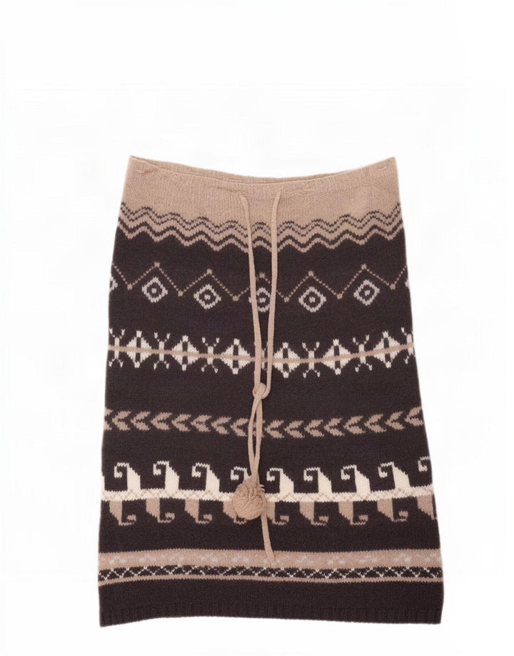 Gonna longuette in maglia da donna Benetton, taglia unica, in lana geometrica marrone, etnica