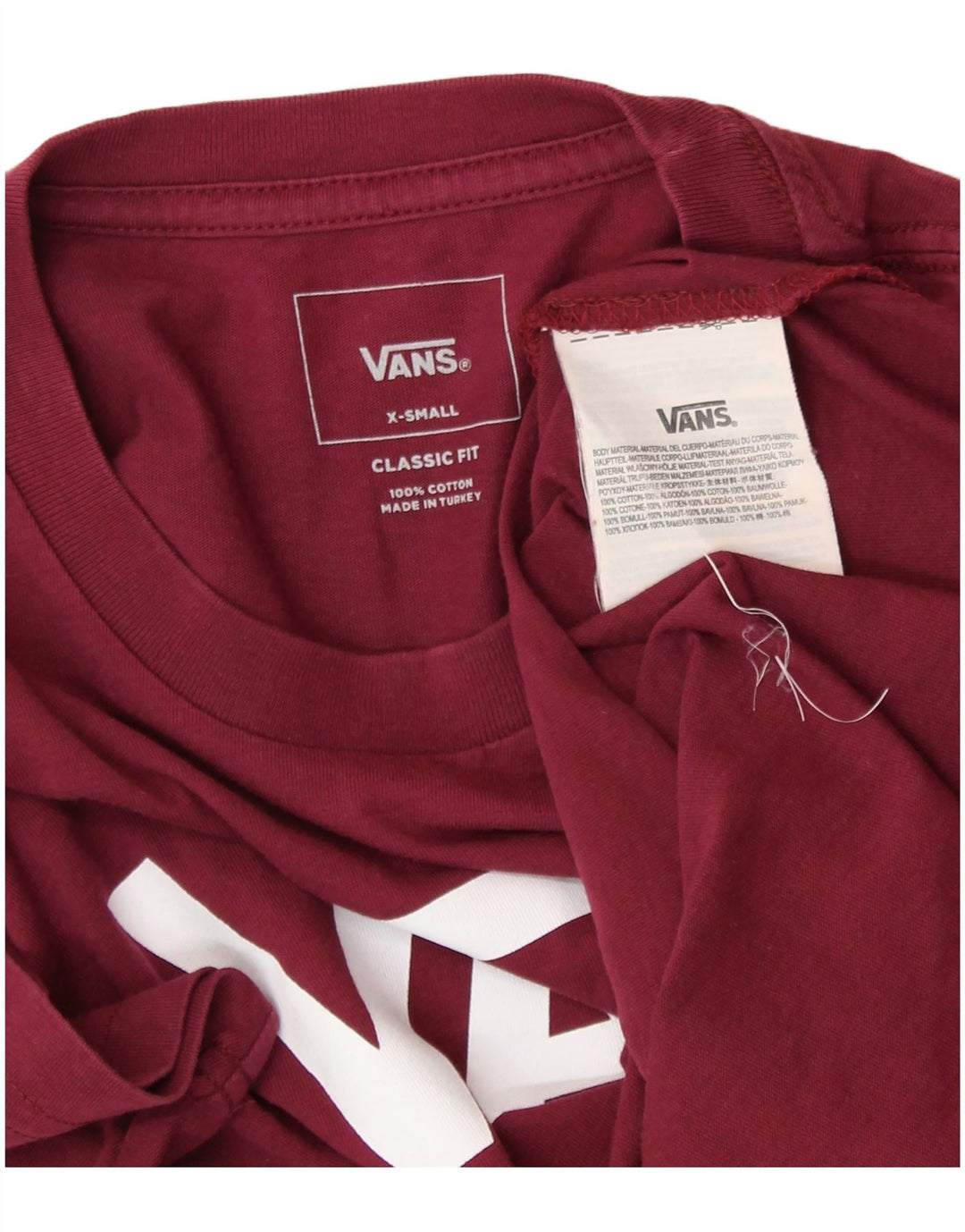 T-shirt grafica da donna con vestibilità classica VANS, taglia UK 6 XS, cotone bordeaux