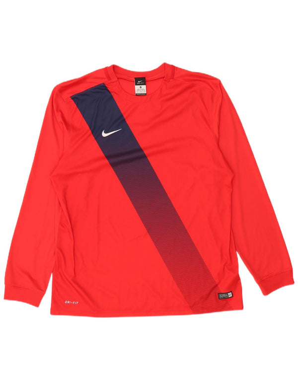 NIKE Top Dri Fit da uomo a maniche lunghe XL rosso in poliestere color block