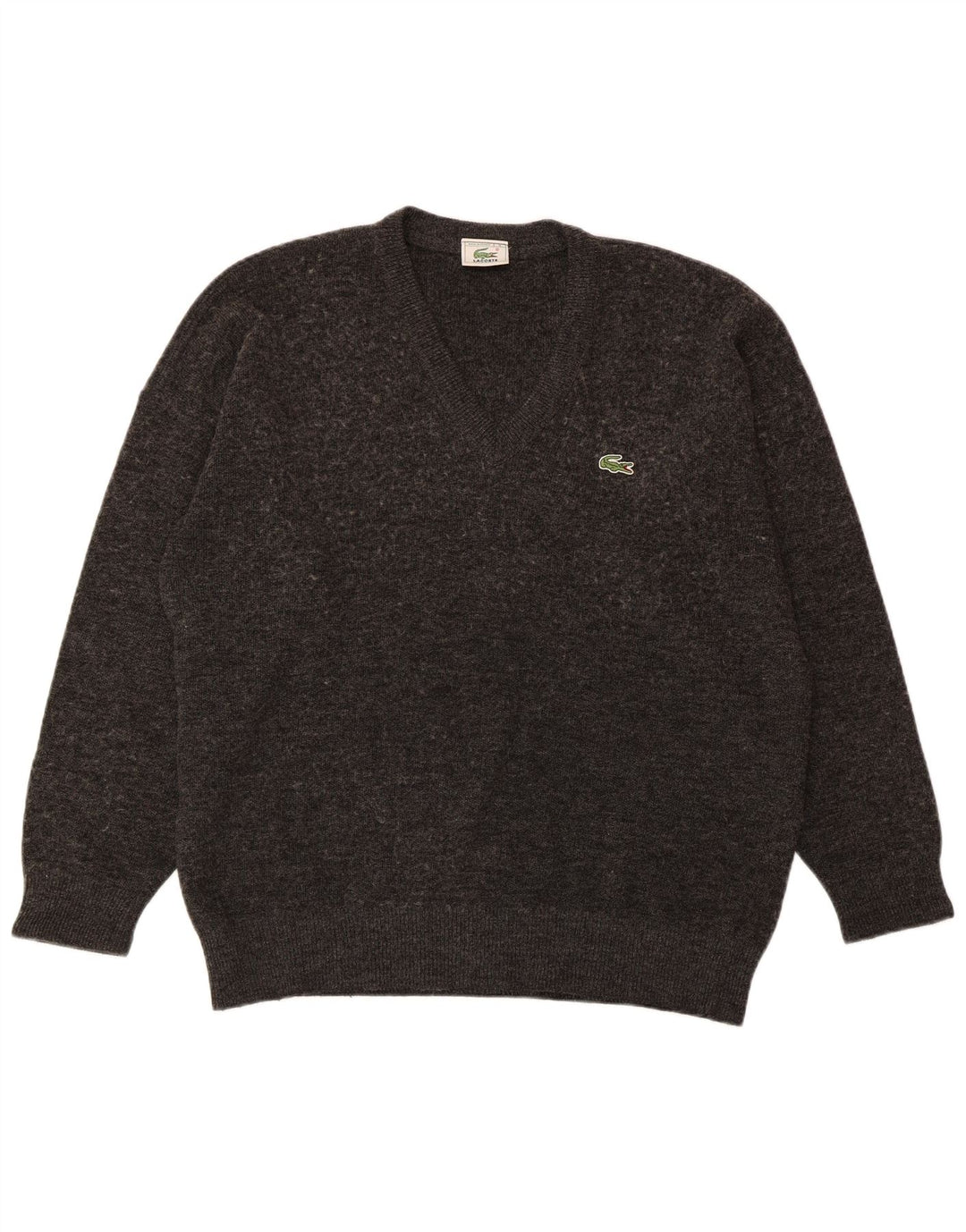 LACOSTE Maglione da uomo con scollo a V taglia 6 XL in lana grigia