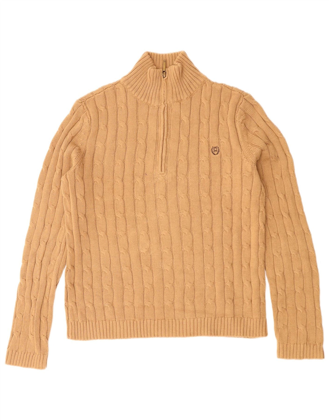Maglione maglione con collo con zip da donna Chaps UK 10 piccolo cotone beige